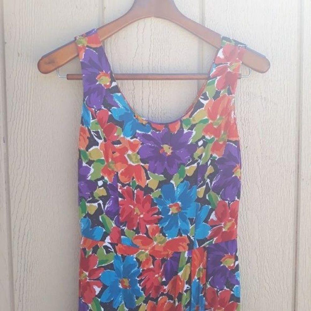 Vintage 80's Dress Tropical Hawaiian Island‎ Belted Floral Sleeveless Sz M - Picture 6 of 8